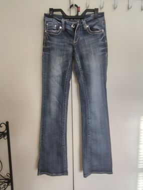 Grace in LA Distressed Blue Washed Flare Jeans